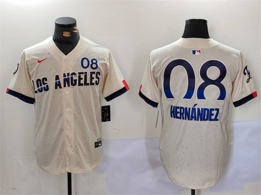 Men's Cream Los Angeles Dodgers #8 Kiké Hernández 2024 City Connect Limited Stitched Baseball Jersey